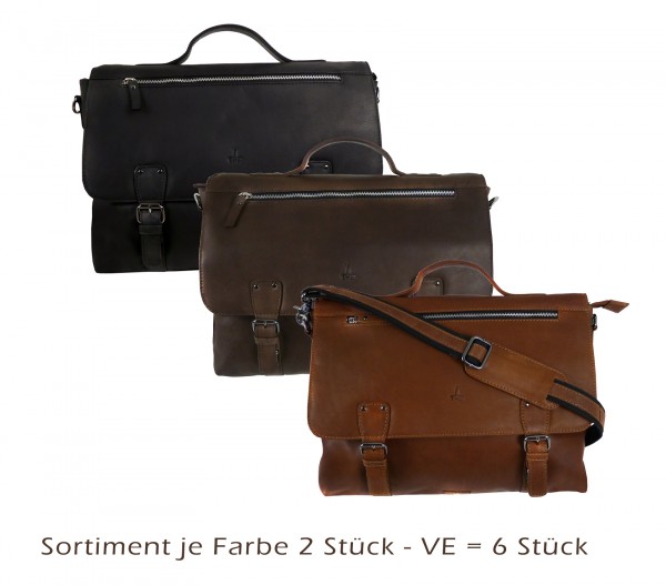Briefcase/Mappe *CASTER* 2-schwarz./ 2-natur /2- braun VE-6 Stück Sortiment